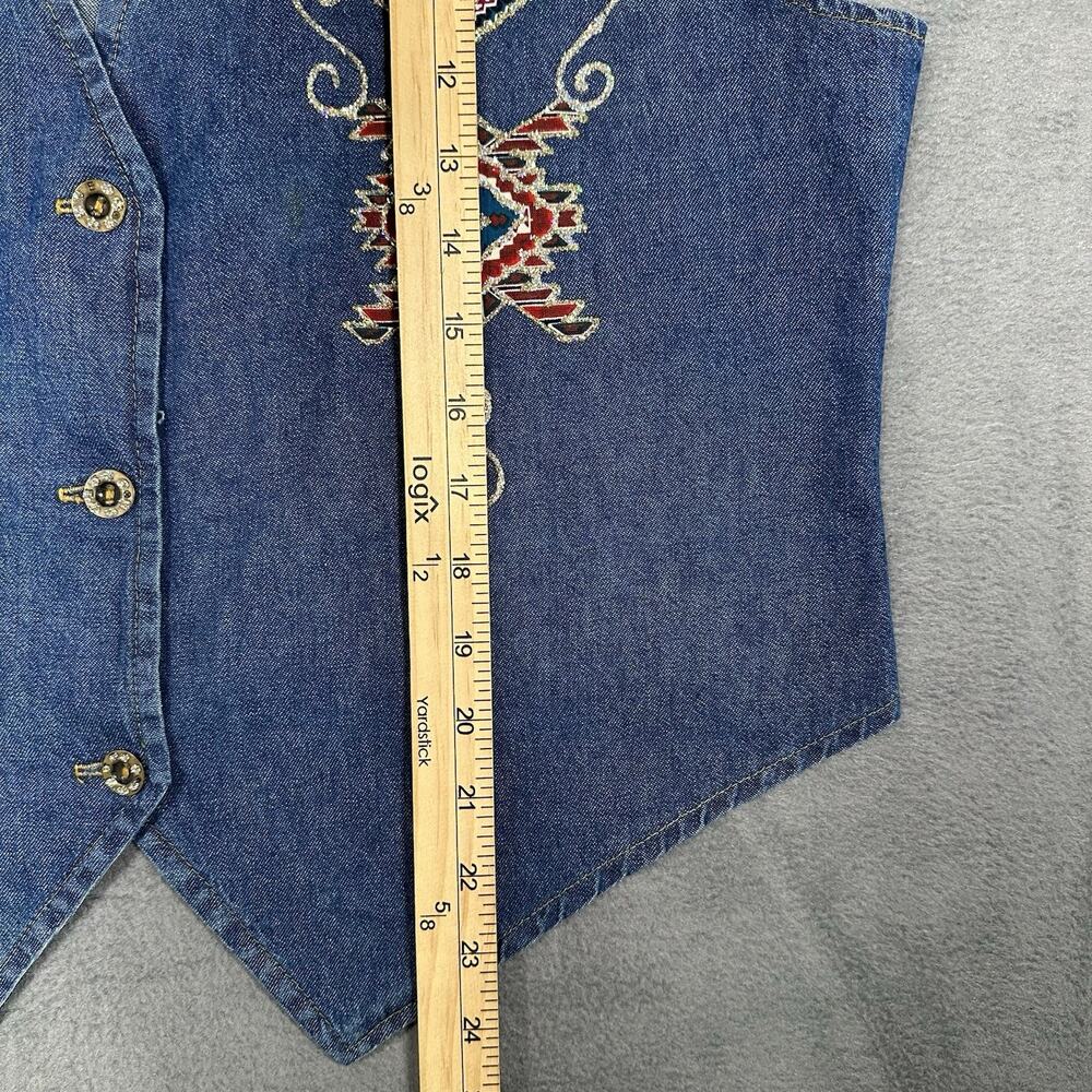VTG Sun Belt Blues Denim Vest Blue Women’s Southwestern Embroidered Western Boho - Picture 2 of 8